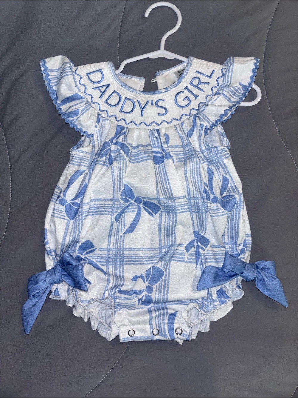Daddy's Girl Blue Bow Plaid Baby Romper